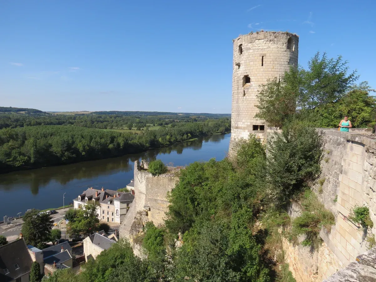 A tower of the Chinon fortress above the Vienne, on the red-wine side of Loire Valley wine and castle tours